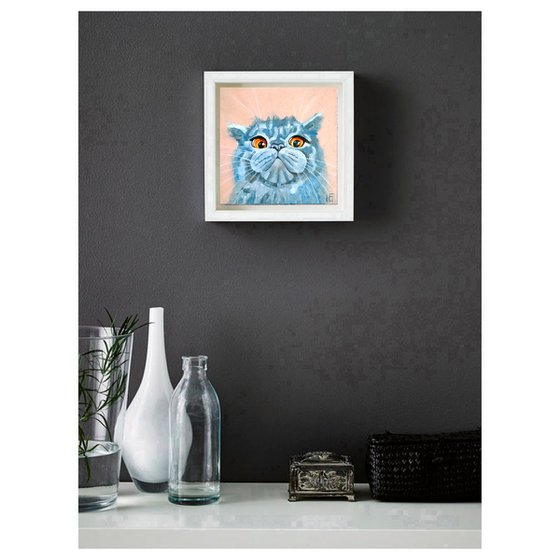 Grey Cat Oil Painting Original Art Cute Pet Artwork Cat Portrait
