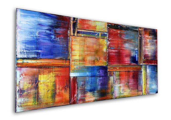 "Triplets" - Save As Series - Original Extra Large PMS Abstract Triptych Oil Paintings On Canvas - 66" x 48"