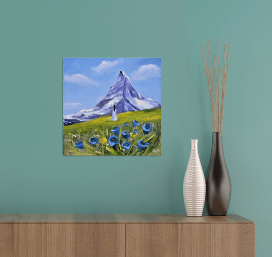 Аlpine bells. Small impasto Oil Gift Art.