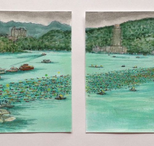 Swimming Across the Lake, Sun Moon Lake by David Lloyd