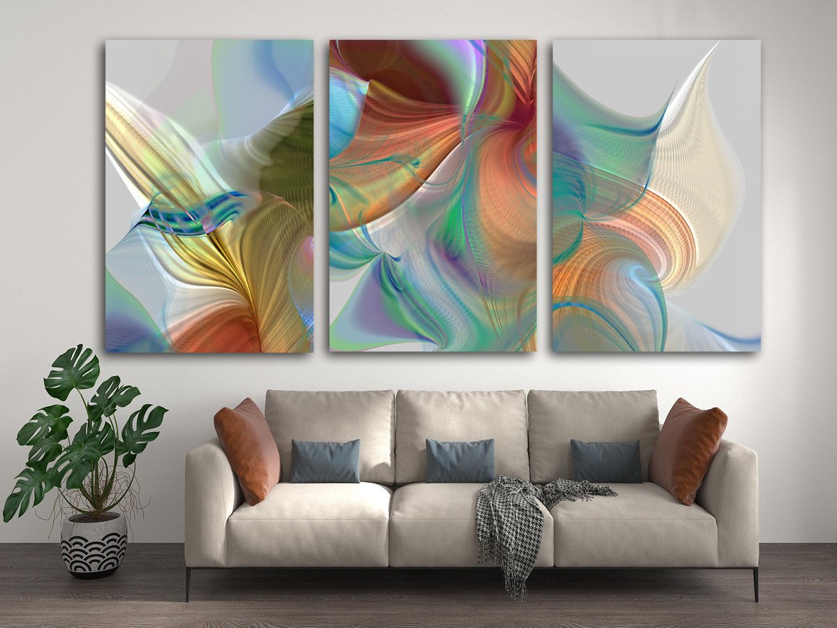 Armoni?as/XL large triptych set of 3 panels by Javier Diaz