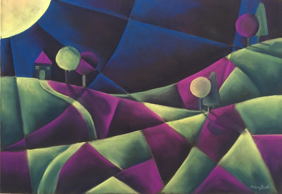 Geometric Landscape Pastel Drawing By Tiffany Budd, 26 X 20", Mulberry Hill, Original Artwork