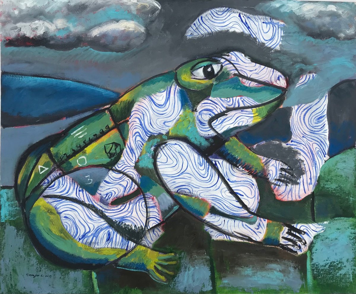 Geometric Animal Oil Painting By Roberto Munguia Garcia, 24 X 20", Metamorfosis, Original Artwork