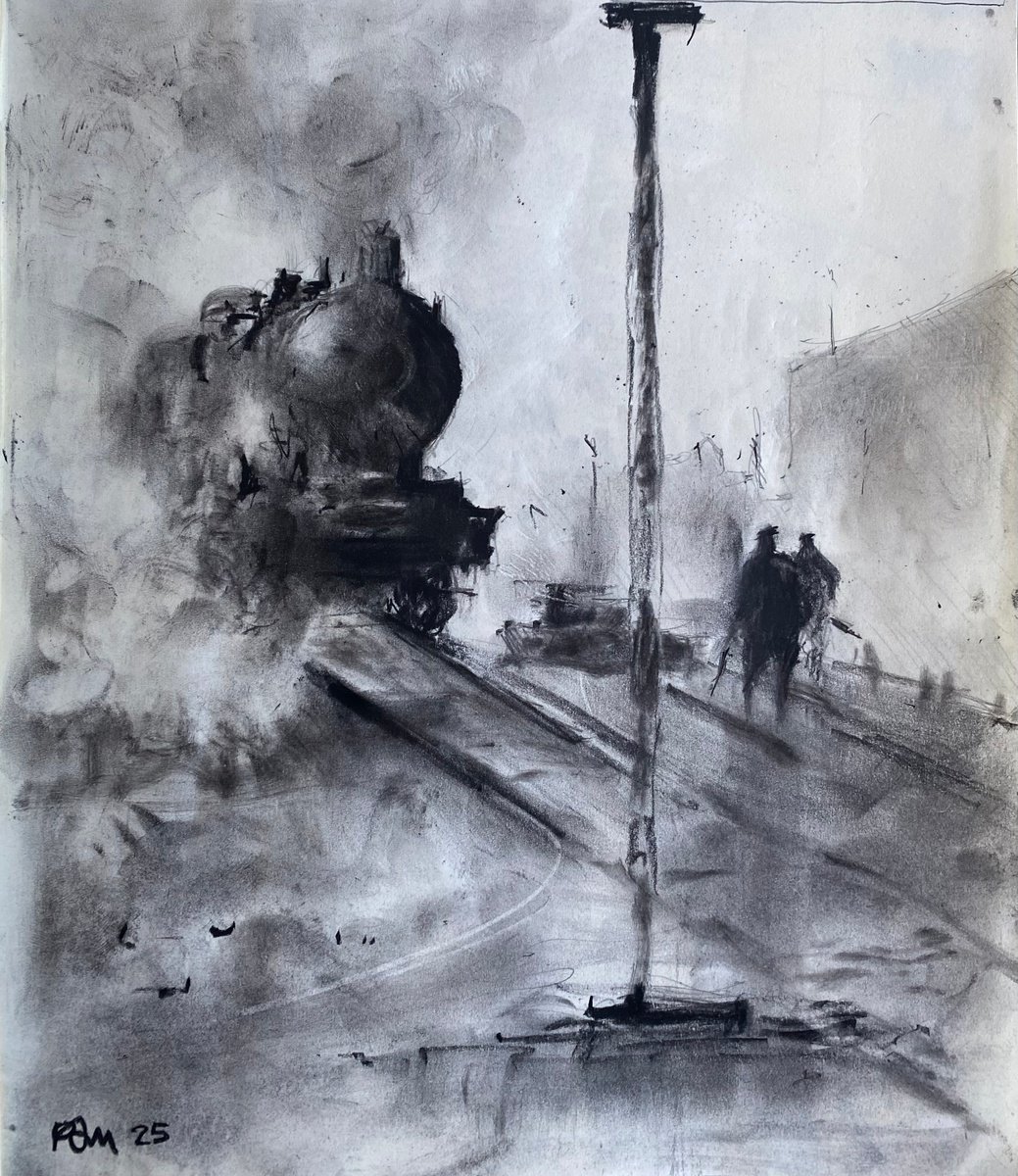 Impressionistic Charcoal Drawing , From The Great Age Of Steam-. By Paul Mitchell, 8 X 10, Artwork For Sale On Artfinder