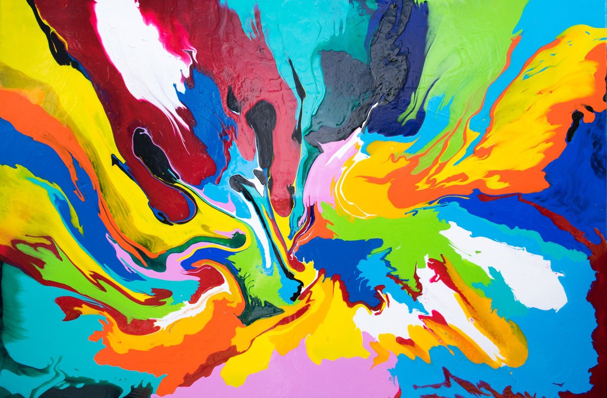 Abstract Acrylic Painting By Km Arts, 47 X 31", Desirably Daring, Original Artwork