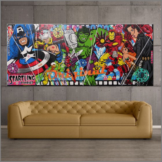 The Magnificent Seven 240cm x 100cm Avengers Textured Urban Pop Art