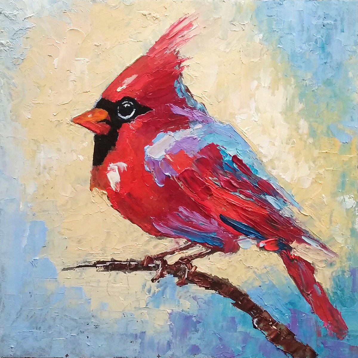 Cardinal Painting Original Art Red Bird Artwork Small Wall Art by Yulia Berseneva