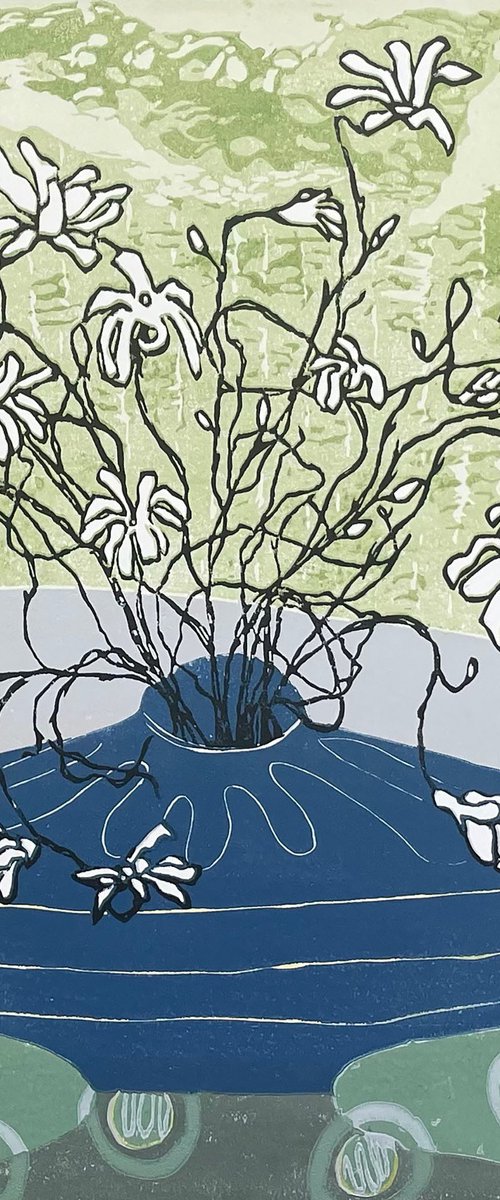Linocut Print - Twisted Magnolia by C Staunton