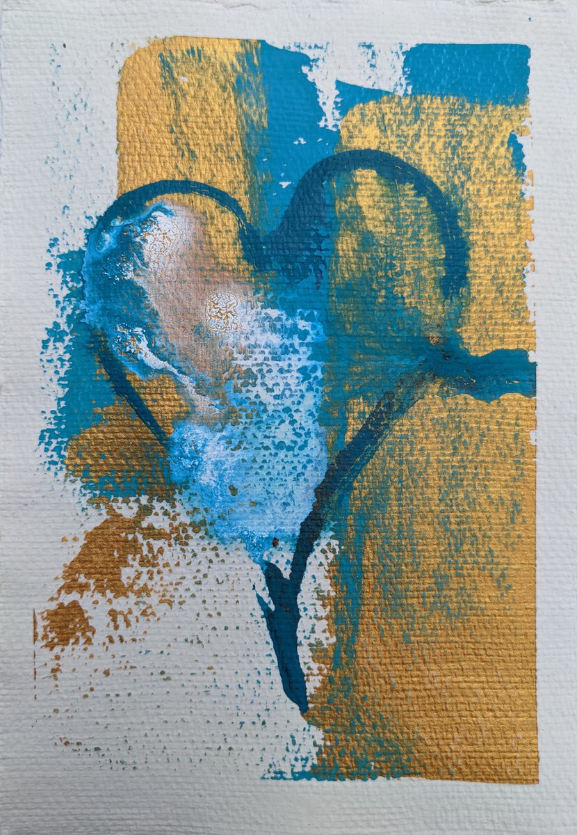 Dream of love, Gold and teal abstract heart painting by Dianne Bowell