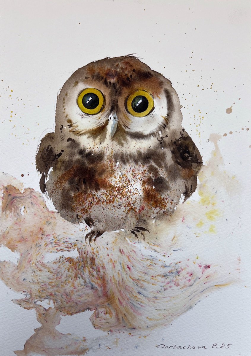 Impressionistic Animal Watercolour By Eugenia Gorbacheva, 7 X 10, Big-Eyed Wonder, Original Artwork