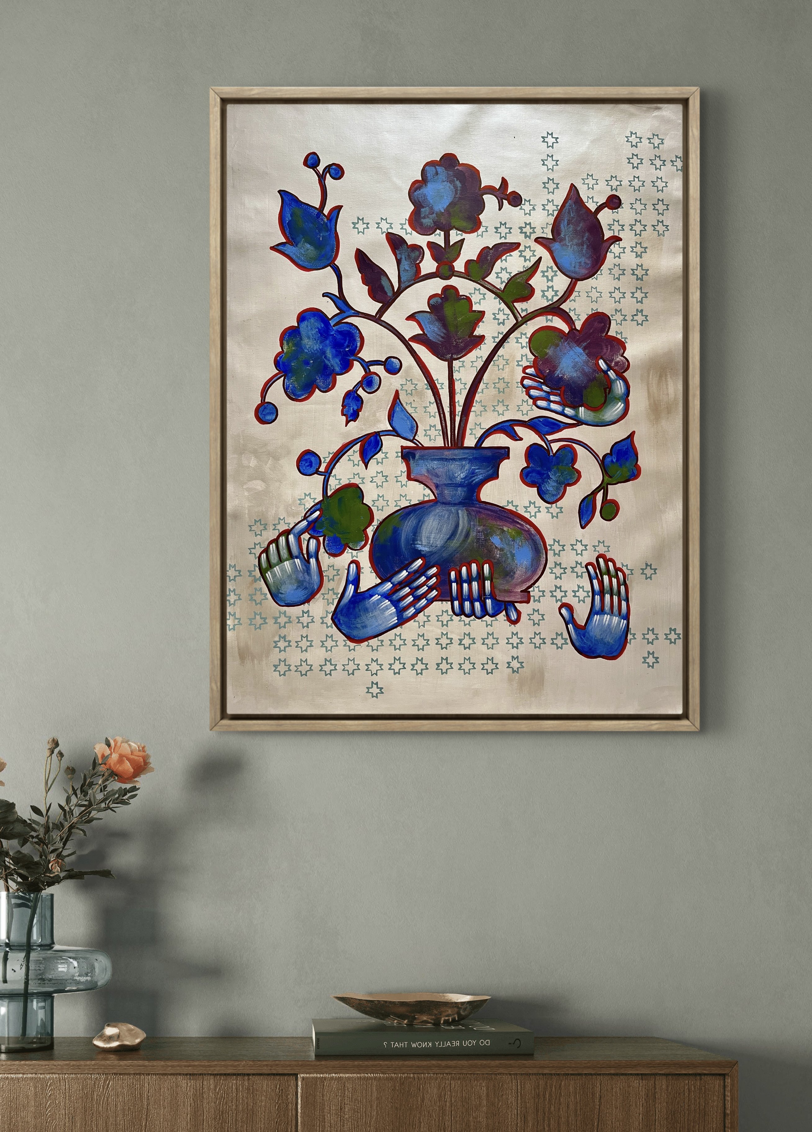 Naive Still Life Acrylic Painting By Yuliia Chaika, 26 X 32", Still Life Tree Of Life, Original Artwork