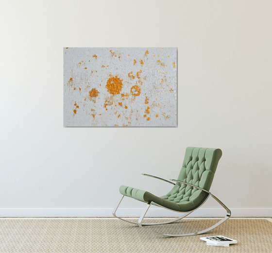 White and Gold - XL 100x70x4 cm FREE SHIPPING Big Painting,  Large Abstract Painting - Ready to Hang, Canvas Wall Decoration Light White and Gold, Palette Knife Relief Painting