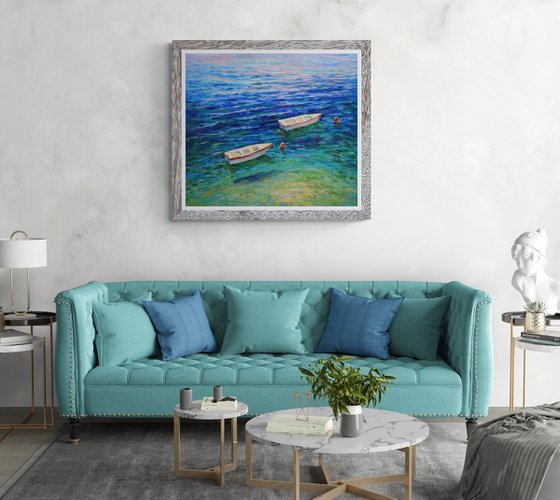 Couple boats at sea water surface