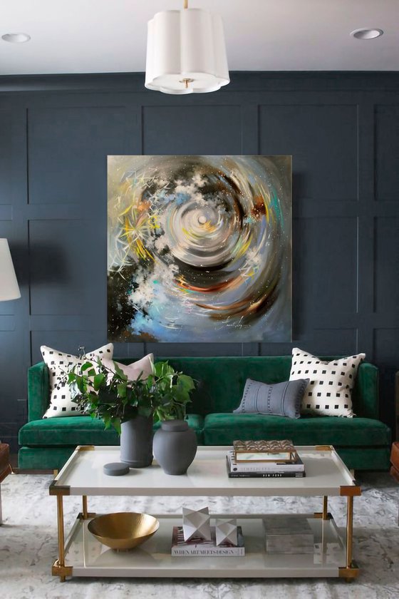 Big universe painting. Square flickering art. Exclusive Collection, Oversize painting