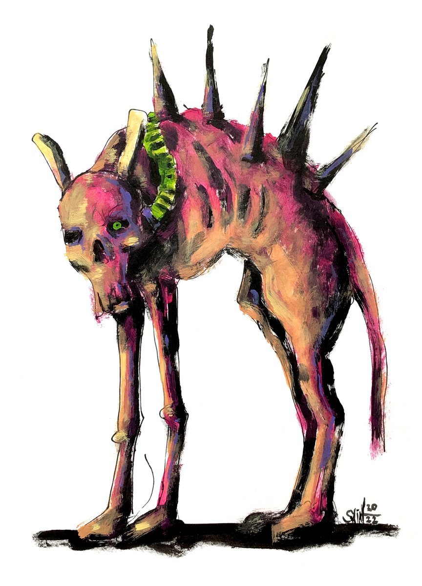 #31 Abstract dog zombie portrait painting original art, Horror Naive Outsider Folk Art Bru... by Ruslan Aksenov