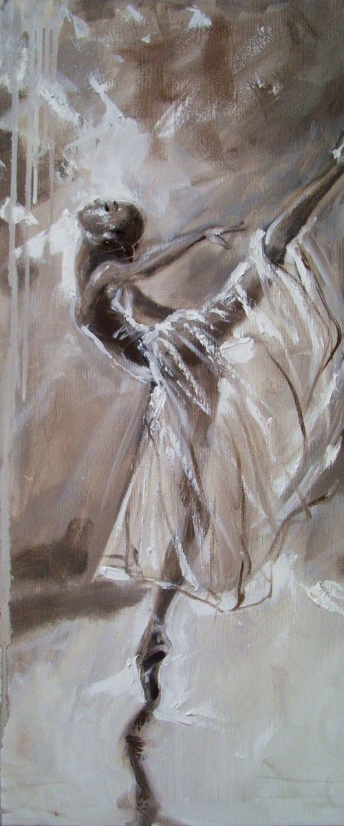 " MAGIC OF BALLET "- ballerina brown lihgt  ORIGINAL OIL PAINTING, GIFT, CHRISTMAS by Monika Luniak