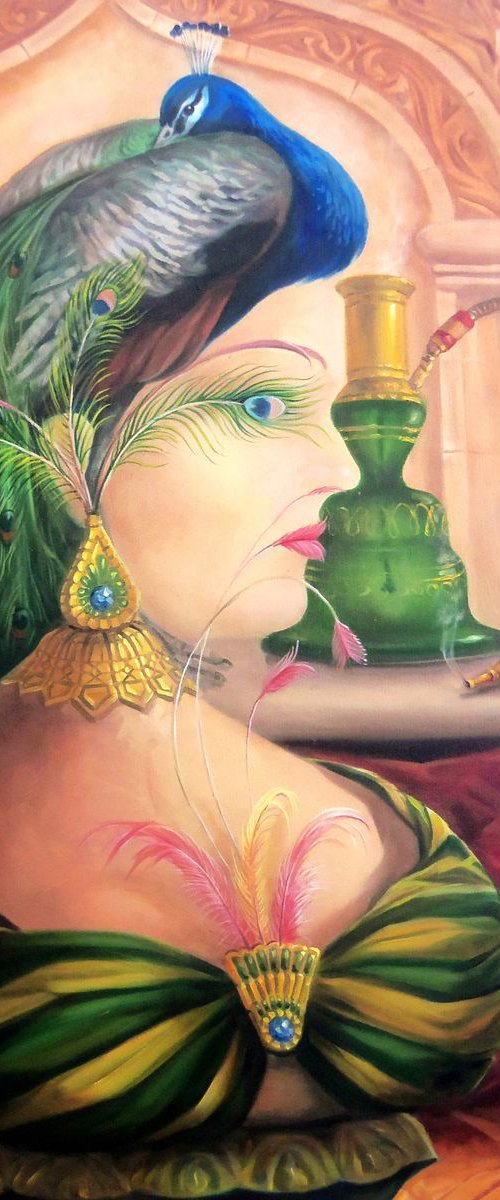 The dreams of peacock 60x80cm, oil painting, surrealistic artwork by Artush Voskanian