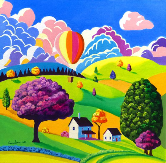 Summer day naive art painting