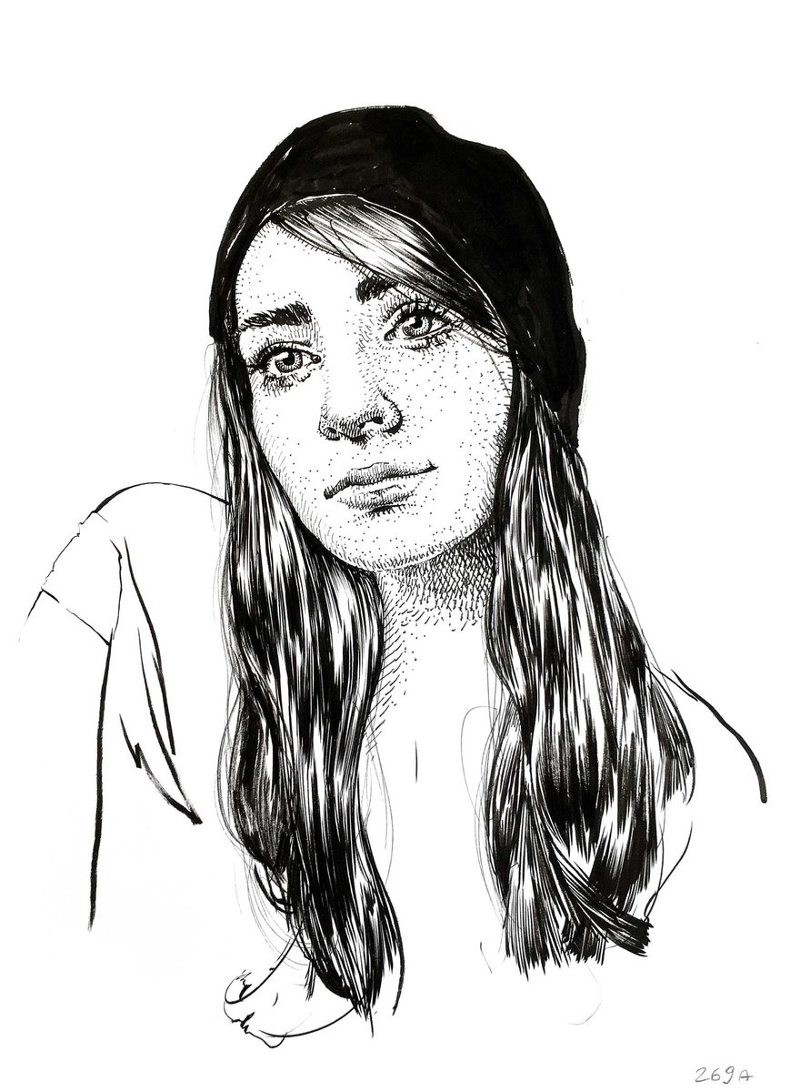 Impressionistic Portrait Ink Drawing By Dario Moschetta, 8 X 11, Portrait 269A.2020, Original Artwork