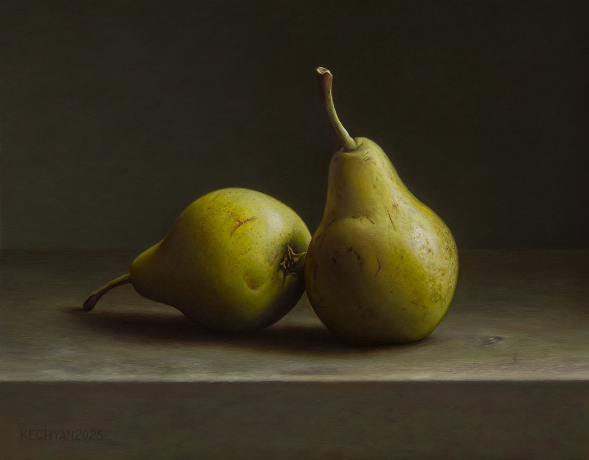 Photorealistic Still Life Oil Painting By Albert Kechyan, 13 X 10, Pears, Original Artwork