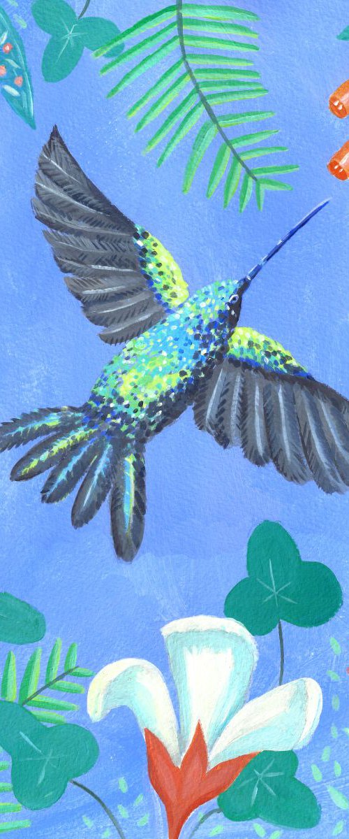 Hummingbird with flowers by Mary Stubberfield