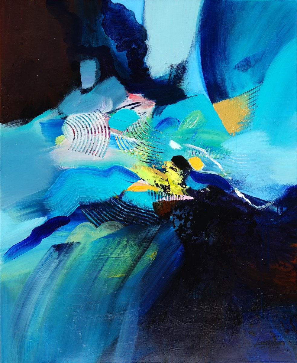 Abstract Acrylic Painting By Liang Hailun, 39 X 47", N°183, Original Artwork