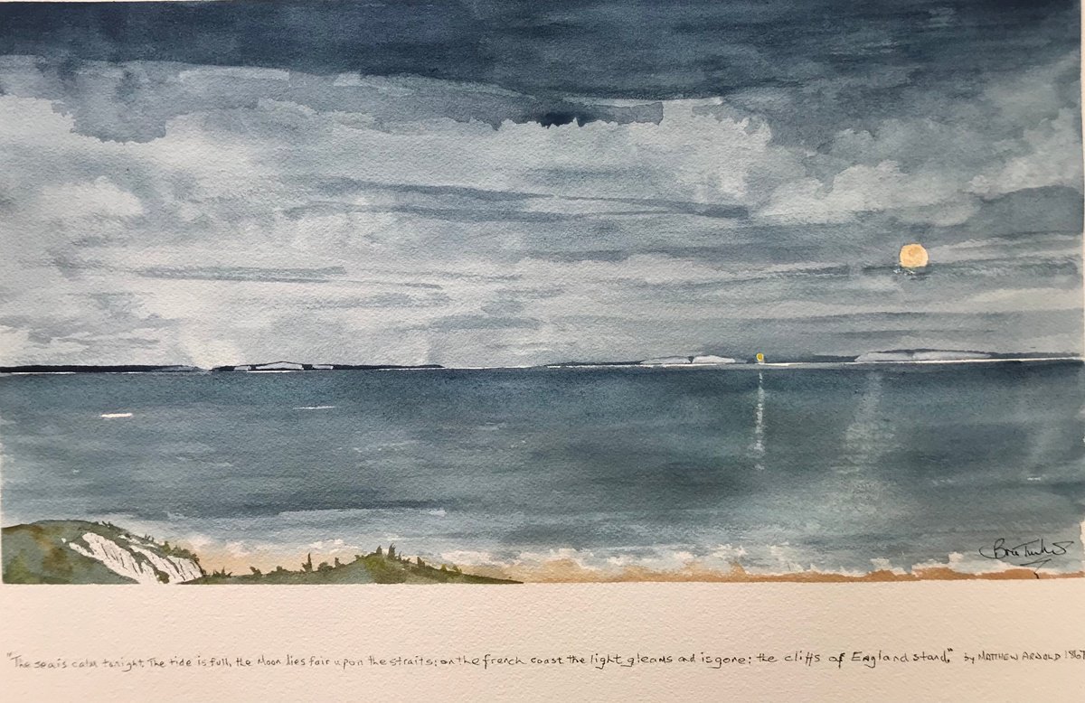 Impressionistic Landscape Watercolour By Brian Tucker, 18 X 11, Evening At Dover, Original Artwork