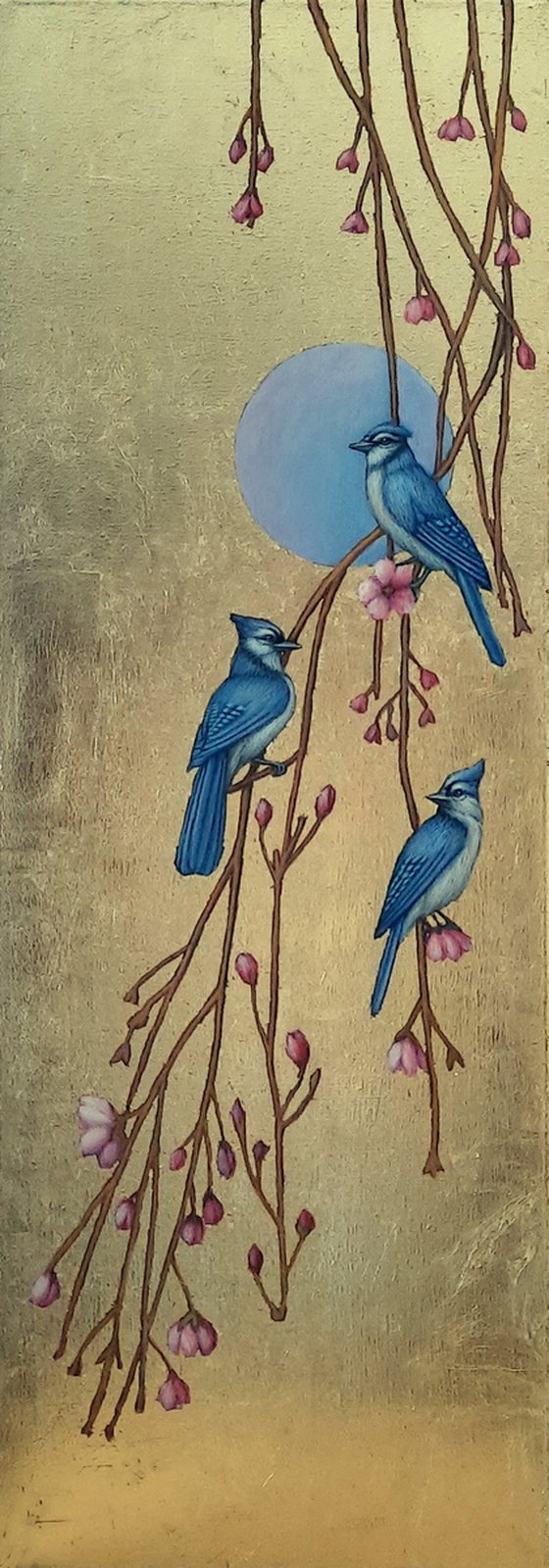 birds painting  "Birds welcoming spring"