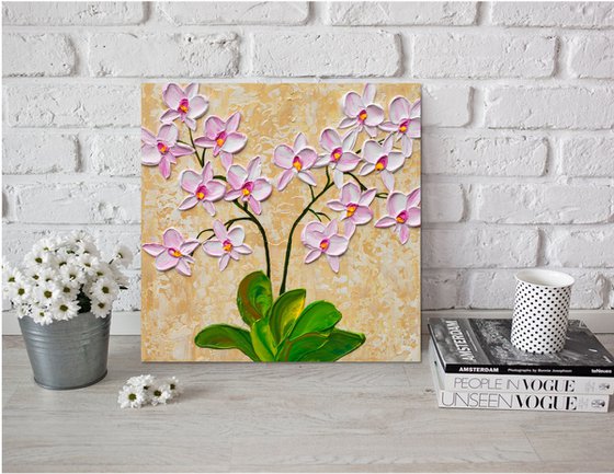 Pink Orchid Blooms - Impasto Flower Painting