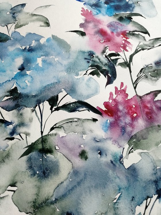 Hydrangea flowers painting