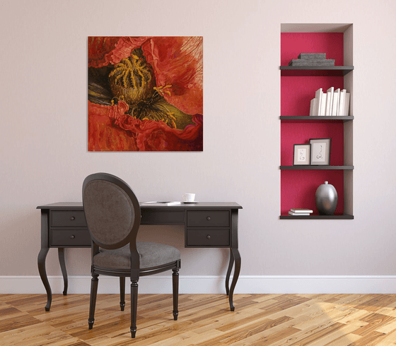 33.5" Red Poppy, Floral Art