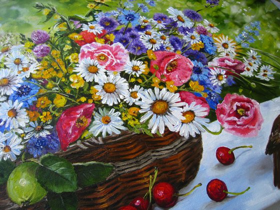 Wildflower Basket with Birds