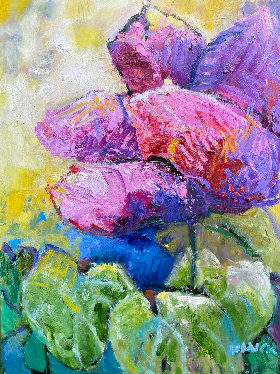 Expressive Botanical Oil Painting By Maureen Finck, 12 X 16", Cyclamen, Original Artwork