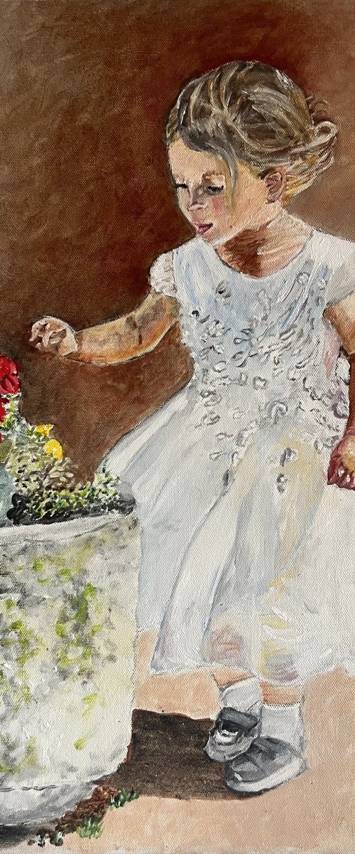 Girl and red flowers by Isabelle Lucas