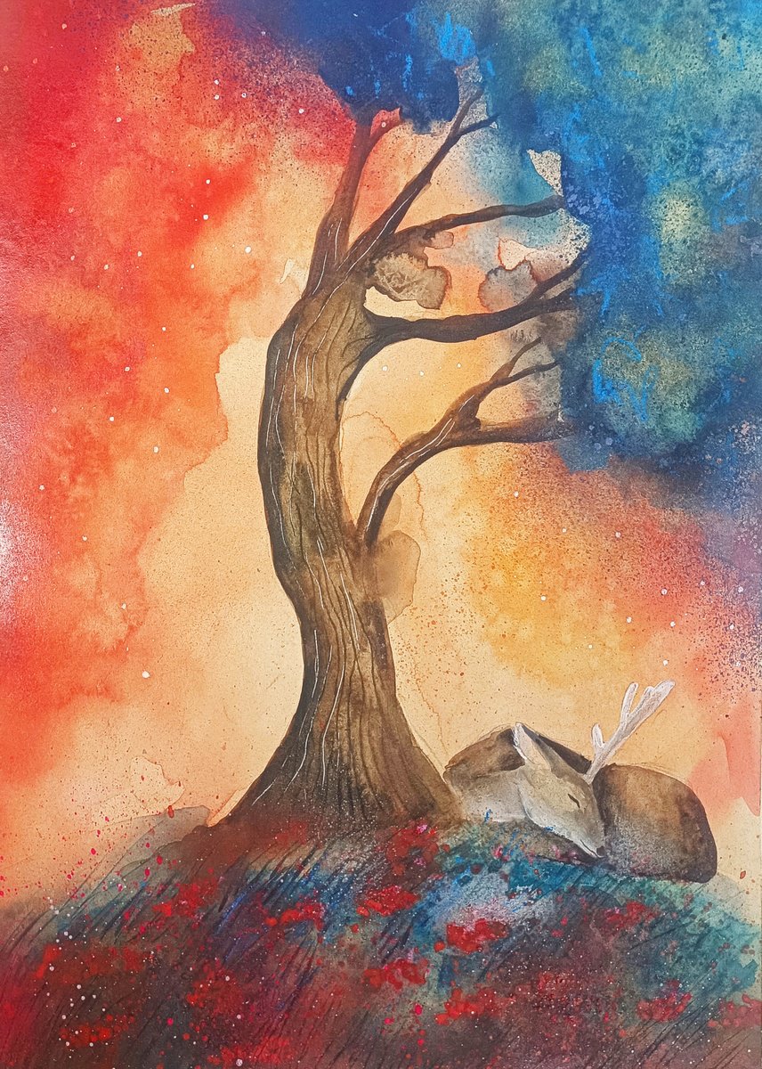 Illustrative Animal Watercolour By Evgenia Smirnova, 12 X 17, Dreamy Deer, Original Artwork