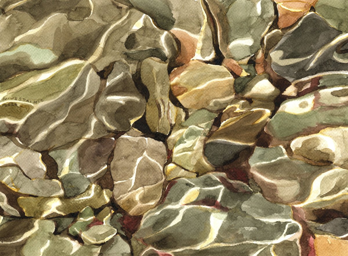 Impressionistic Landscape Watercolour By Nives Palmic, 13 X 9", Streaming Light V, Original Artwork