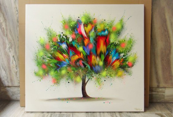 Flowering Tree 35.5” Large Abstract Painting (90 x 100 cm)