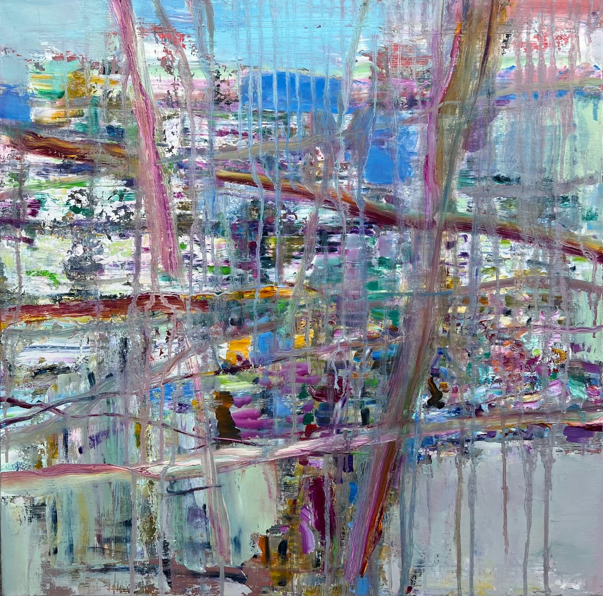 Abstract Oil Painting By Florina Breazu, 28 X 28, Strings Iv, Original Artwork