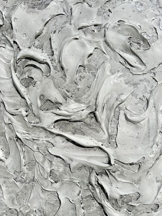 CERTAIN SECRETS. Abstract Gray, Silver Textured 3D Art, Coastal Painting