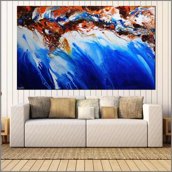 Rusted Oxide Coast 200cm x 120cm Blue Orange Textured Abstract Art
