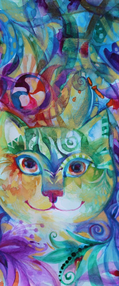 Dreamy Cat in a Magical Garden by Oxana Zaika
