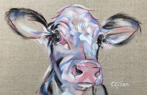 Harlequin - Black and white cow/calf original oil painting