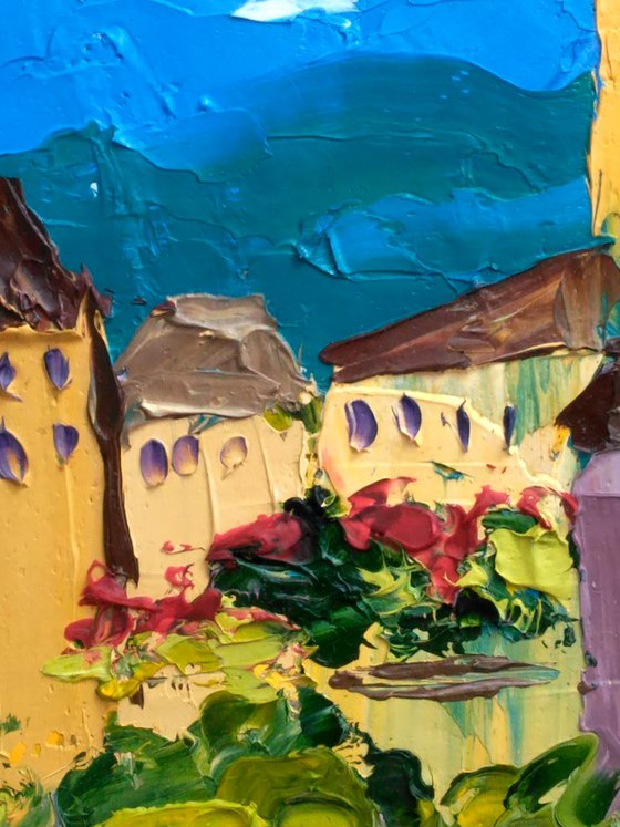 Italy Painting Cityscape Original Art Castle Small Oil Impasto Artwork Old City Home Wall Art 6 by 8" by Halyna Kirichenko