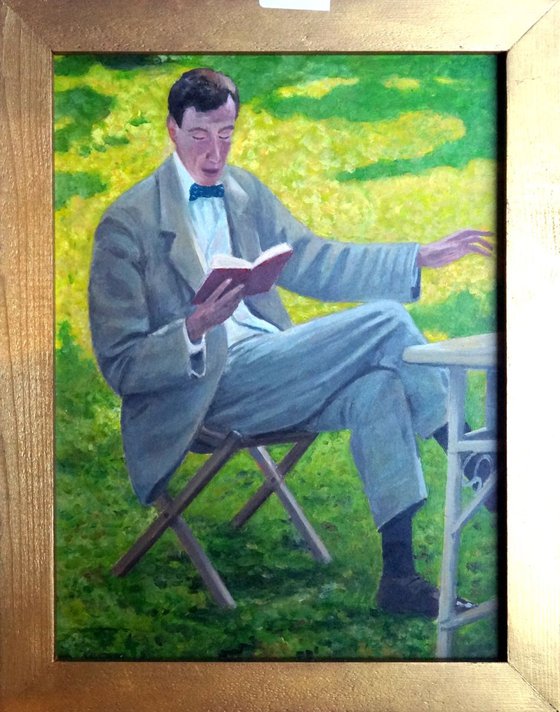 Alfred Munnings reading aloud.  (After Harold Knight)