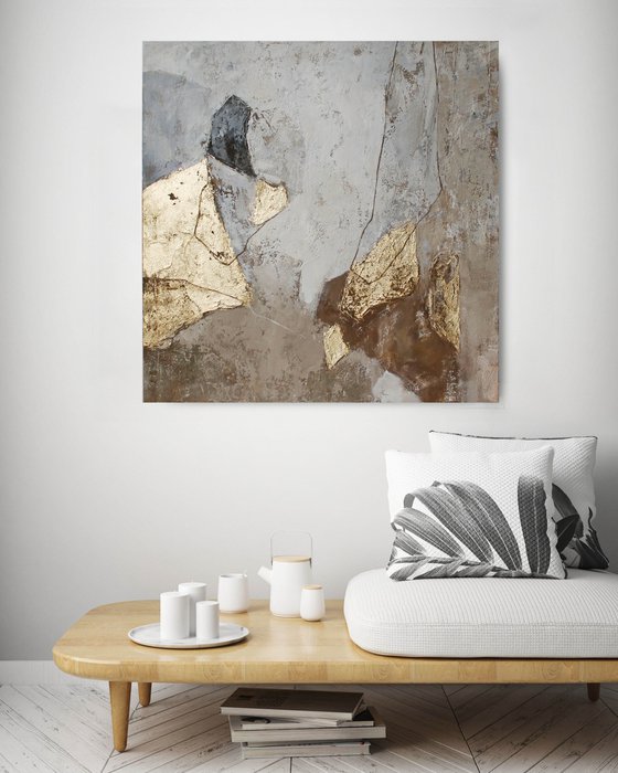 "Amplituda" Abstract beige gold grey art
