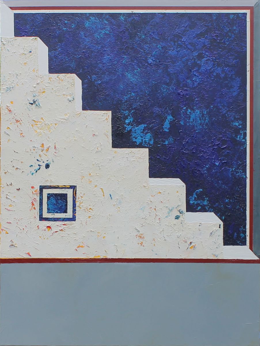 Geometric Abstract Oil Painting By Jelena B, 36 X 48, Heavenly Ladder, Original Artwork