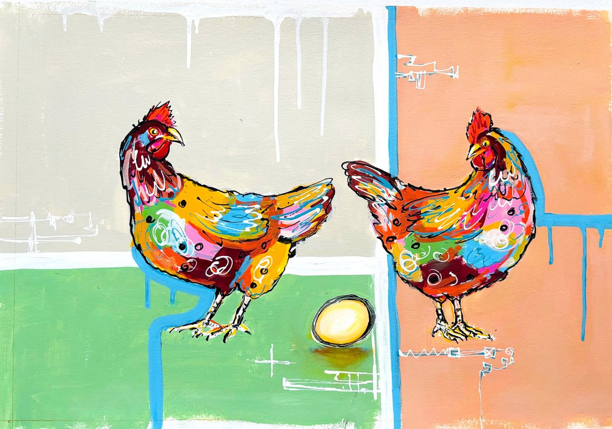 Impressionistic Animal Drawing By Lena Smirnova, 25 X 17", Yours Or Mine?, Original Artwork