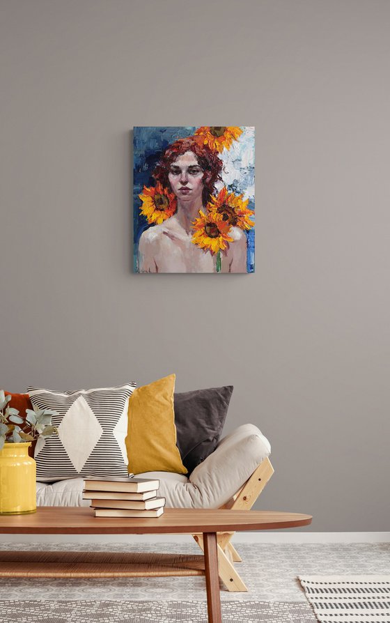 Girl with Sunflowers Portrait