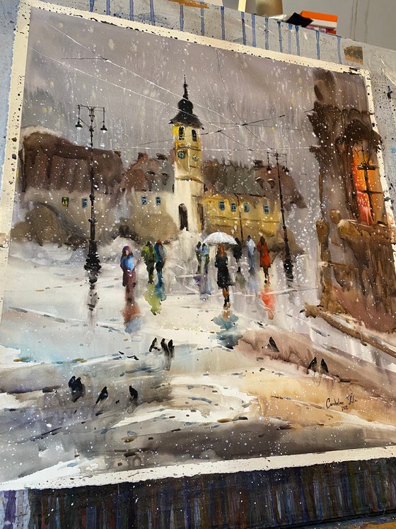 Sold Watercolor “Moody Winter Day” perfect gift