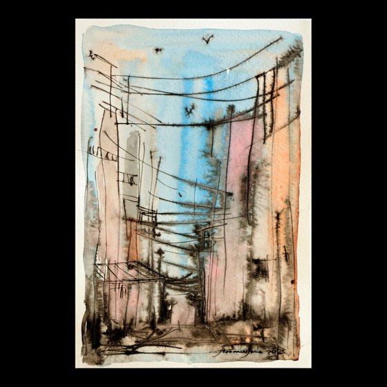 ALLEYS(8), WATERCOLOR ON PAPER, 17X 25 CM